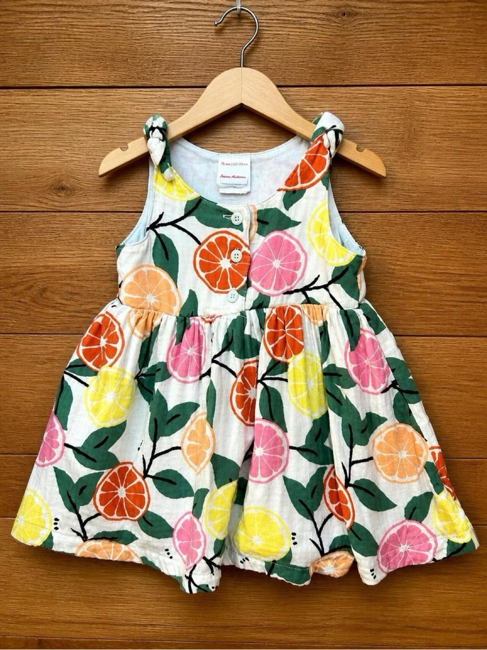 Hanna Andersson Baby Girls 12-18M Citrus Fruit Print Dress Organic Cotton Gauze